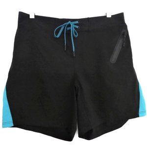 Laird Swim Shorts Pockets Black Turquoise Zip Pocket Draw Cord L